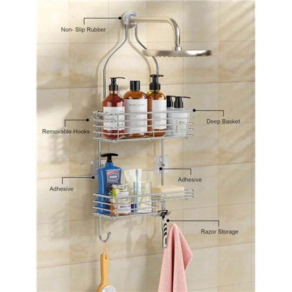 Hanging Shower Head Caddy, Rustproof Bathroom Shower Room Shelf